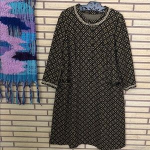 Vintage Patterned Midi Thick Knit House Dress - Bust 40 - Size 10 - 12